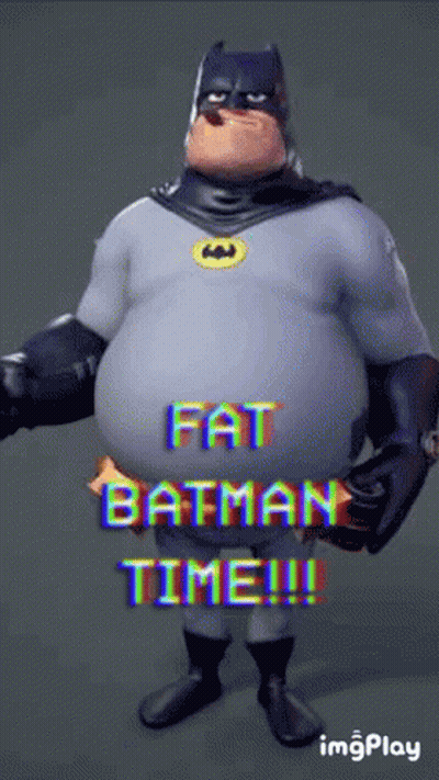 Fat Batman Holding Pizza And Smoking Cigar GIF