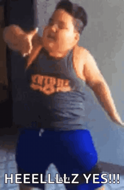 Fat Boy In Tank Top And Blue Shorts Dancing Says Heeelllz Yes GIF