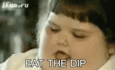 Fat Girl Eating Dip With Eyes Closed Saying Eat The Dip GIF