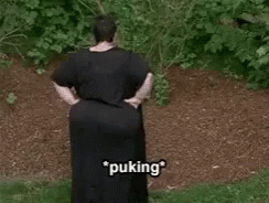 Fat Lady In Black Puking GIF