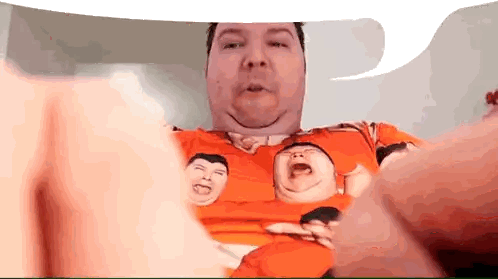 Fat Man In Orange Shirt With Baby Image Sticker