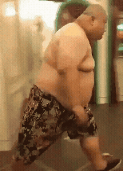 Fat Man In Shorts Walking GIF