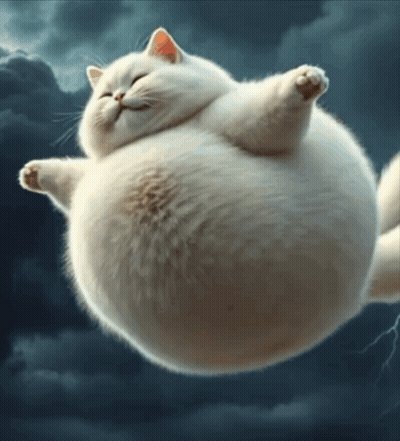 Fat White Cat Floating Eyes Closed GIF