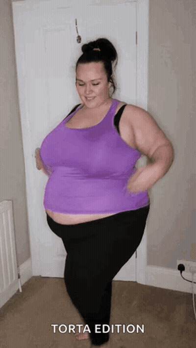 Fat Woman In Purple Tank Top And Black Pants GIF