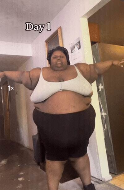 Fat Woman Standing With Arms Outstretched GIF