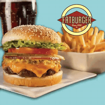 Fatburger Advertisement With Hamburger And Fries GIF