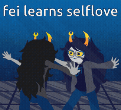Fei Learns Selflove Poster With Two Trolls GIF
