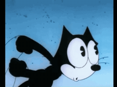 Felix The Cat Is A Black And White Cartoon Character With Big Eyes GIF