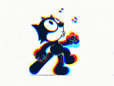 Felix The Cat Is Wearing Headphones And Playing With A Ball . GIF
