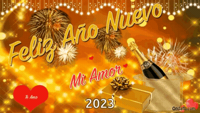 Feliz Ano Nuevo Greeting Card With Champagne GIF