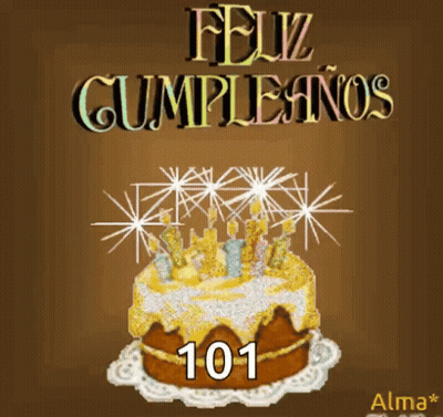 Feliz Cumpleanos 101 Greeting Card With Cake And Candles GIF