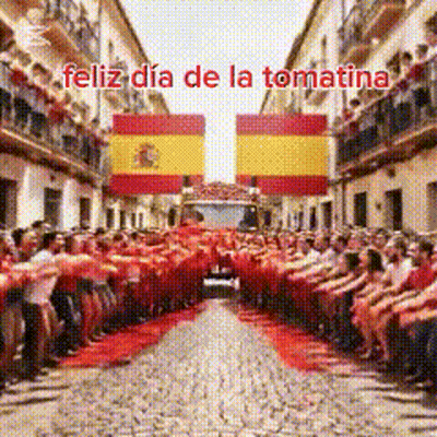 Feliz Día De La Tomatina Poster Behind Them GIF