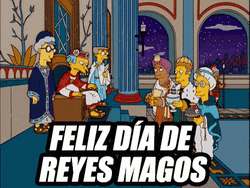 Animated GIF showing 'Feliz Dia De Reyes Magos' with festive elements, possibly representing the arrival of the Three Kings.