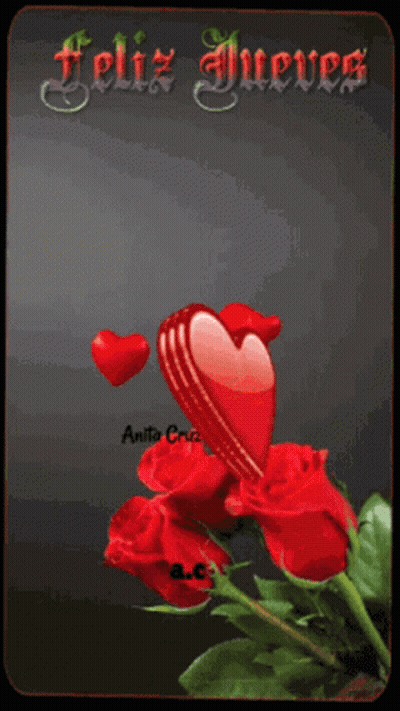 Feliz Jueves Greeting Card With Red Roses And Heart GIF