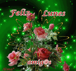 Feliz Lunes Sparkling Roses Green Lights GIF
