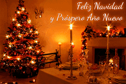 Feliz Navidad Candles And Fireplace GIF