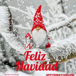Feliz Navidad Gnome On Snow Background GIF