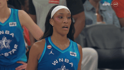 Female Basketball Player In Blue NBA All Star Jersey Thumbs Down GIF