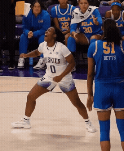 Female Basketball Player In Huskies Jersey Celebrating GIF