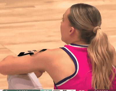 Female Basketball Player In Pink And Purple Jersey With Letter B GIF