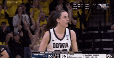 Female Basketball Player In White Iowa Jersey GIF