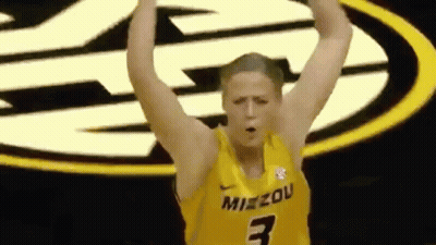 Female Basketball Player In Yellow Jersey Number 3 Raising Arms GIF