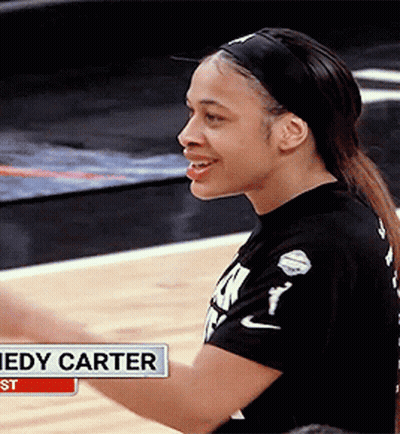 Female Basketball Player Smiling With Needy Carter Headband GIF