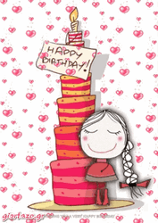 Female Cartoon Happy Birthday Layered Cake GIF
