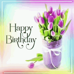 Female Flowers Happy Birthday Purple Tulips GIF