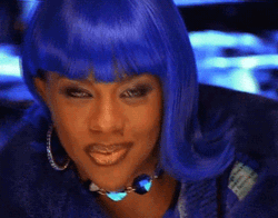Female Singer Using Blue Wig