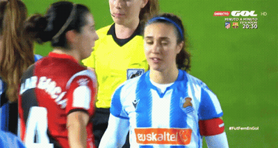 Female Soccer Player In Blue And White Euskaltel Jersey GIF