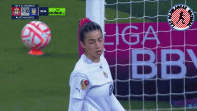 Female Soccer Player In Front Of Liga BB Logo GIF