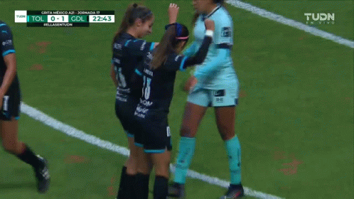 Female Soccer Players Celebrate Goal GIF