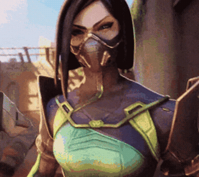 Female Video Game Character With Mask Holding Gun GIF