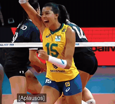 Female Volleyball Player In Yellow Jersey Number 15 GIF