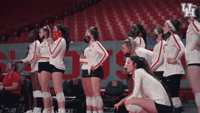 Female Volleyball Players In Face Masks With Letter H GIF