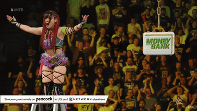Female Wrestler In Front Of Crowd With Money Bank GIF