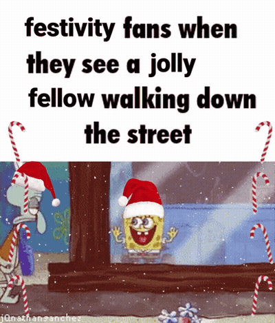 Festivity Fans When They See A Jolly Fellow Walking Down The Street With Candy Canes GIF
