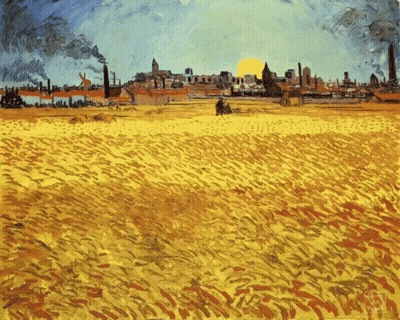 Field And City With Sun Through Clouds GIF