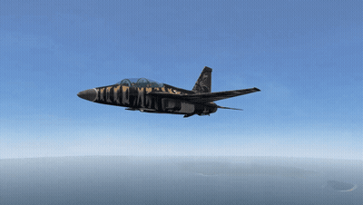 Fighter Jet With Tiger Stripe Flying GIF