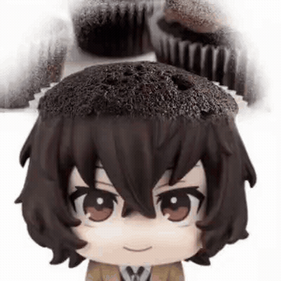 Figurine Person With Cupcake On Head GIF