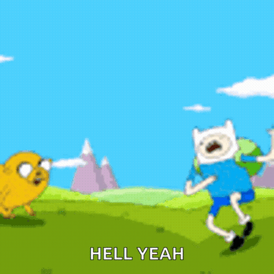 Finn and Jake Running Saying Hell Yeah