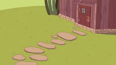 Finn And Jake Standing In Front Of Wooden House GIF