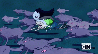 Finn And Marceline Chased By Purple Wolves GIF
