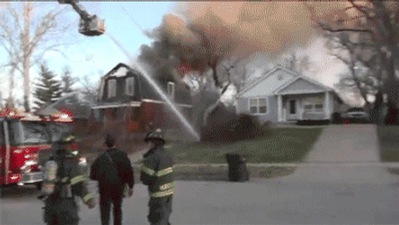 Fire Hose Blast Water Nearly Hit Fireman GIF
