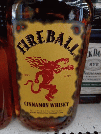 Fireball Cinnamon Whisky Bottle With Red Lion GIF
