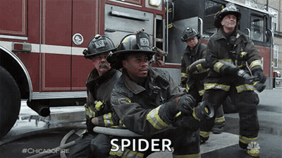 Firefighters Kneeling With Hose In Front Of Truck GIF