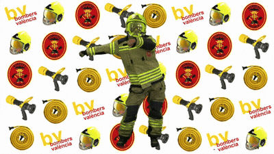 Fireman Dancing In Front Of Bombers Valencia Background GIF