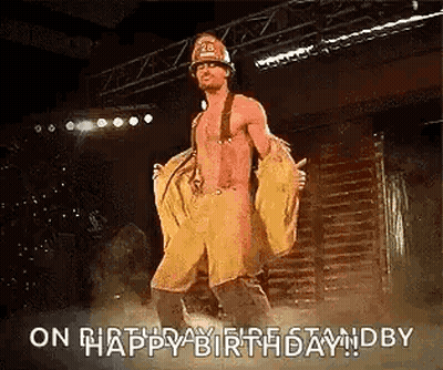Fireman Dancing On Stage Saying Happy Birthday