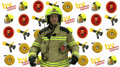 Fireman In Front Of Bombers Valencia Logos GIF